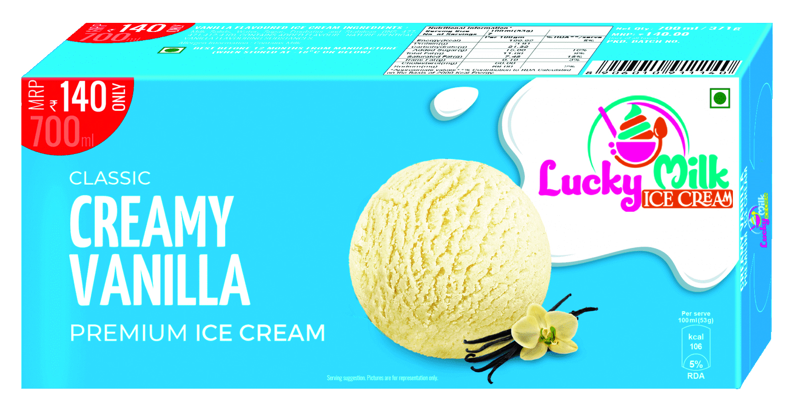 Lucky Milk creamy vanilla premium ice cream pack